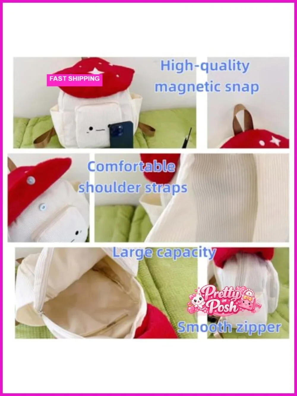 Kawaii Mushroom Shaped Backpack Crossbody Bag Trendy Cartoon Versatile Shoulder